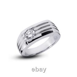 0.79 CT E-SI3 Round Cut Earth Mined Certified Diamond Platinum Classic Mens Ring
