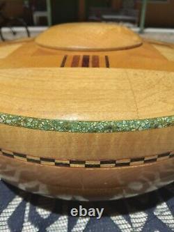 10 Inch Inlayed Wood and Turquoise Bowl