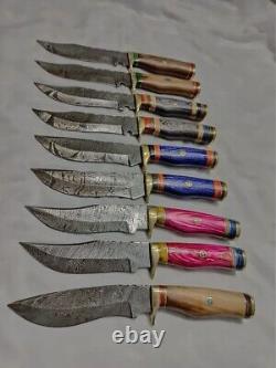 10 PCS CUSTOM HANDMADE DAMASCUS STEEL 10 SKINNER HUNTING KNIVES With SHEATH USA