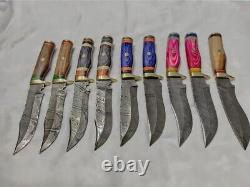 10 PCS CUSTOM HANDMADE DAMASCUS STEEL 10 SKINNER HUNTING KNIVES With SHEATH USA