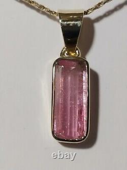 10k Yellow Gold Pendant Faceted Pink Tourmaline Made In USA