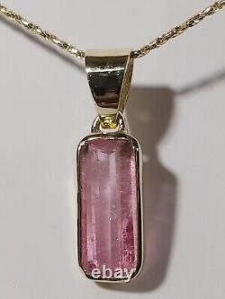 10k Yellow Gold Pendant Faceted Pink Tourmaline Made In USA