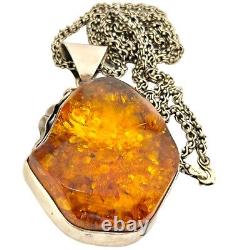 119grams! ONE OF LARGEST AMBER VINTAGE NAVAJO STERLING SILVER DNA NECKLACE