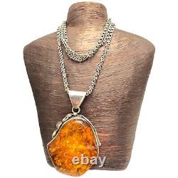 119grams! ONE OF LARGEST AMBER VINTAGE NAVAJO STERLING SILVER DNA NECKLACE
