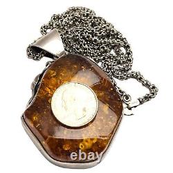 119grams! ONE OF LARGEST AMBER VINTAGE NAVAJO STERLING SILVER DNA NECKLACE