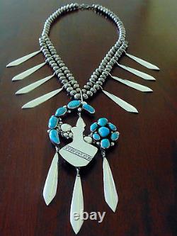 136GM DAVID ZACHARY Handcrafted. 925 Sterling Silver BLUE GEM TURQUOISE Necklace