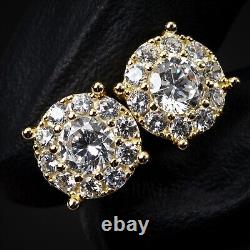 14K Gold Plated Men's Hip Hop Iced Cz Cluster 925 Sterling Silver Stud Earrings