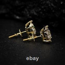 14K Gold Plated Men's Hip Hop Iced Cz Cluster 925 Sterling Silver Stud Earrings