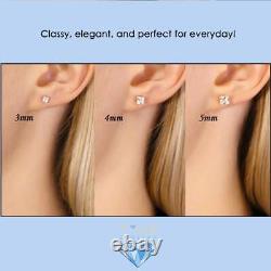 14K Solid White Gold Princess-Cut CZ Sleeper Studs Earrings Screw-back 3mm-8mm