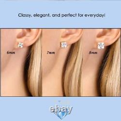 14K Solid White Gold Princess-Cut CZ Sleeper Studs Earrings Screw-back 3mm-8mm