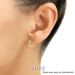 14K Solid Yellow Gold Shiny Round Plain Huggie Hoop Earrings Small Size 12MM