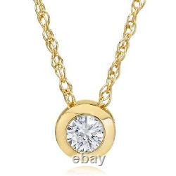 14K Yellow Gold 1/4 ct Round Diamond Solitaire Bezel Pendant Necklace 18