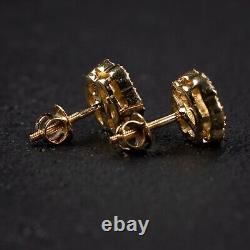 14K Yellow Gold Authentic Small Natural Diamond Flower Cluster Stud Earrings