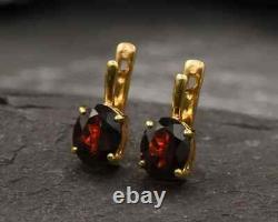 14K Yellow Gold Plated 3Ct Lab Created Red Garnet Woman's Drop & Dangle Earrings