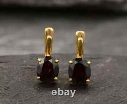 14K Yellow Gold Plated 3Ct Lab Created Red Garnet Woman's Drop & Dangle Earrings