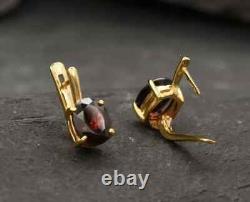 14K Yellow Gold Plated 3Ct Lab Created Red Garnet Woman's Drop & Dangle Earrings