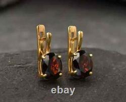 14K Yellow Gold Plated 3Ct Lab Created Red Garnet Woman's Drop & Dangle Earrings