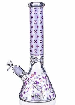 14 Inch Big 7MM Thick Glass Beaker Bong Glass Water Pipe Hookah Purple USA