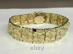 14k Yellow Gold FN Handmade Adorable Men's Nugget Bracelet 17 mm 8.5 Inch