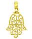 14k Yellow Gold Jewish Hand Of Miriam Filigree Hamsa Charm Pendant, Made In Usa