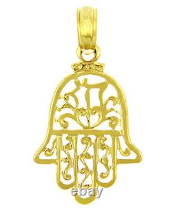 14k Yellow Gold Jewish Hand of Miriam Filigree Hamsa Charm Pendant, Made in USA