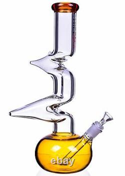15 Inch Big Thick Double Zong Bong Glass Water Pipe Hookah Bubbler Amber USA