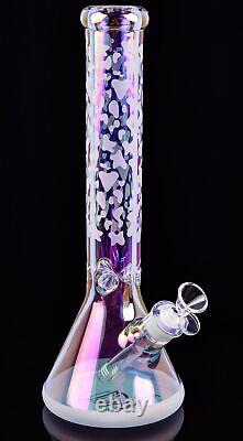 15 Inch Thick Heavy Chill Glass Iridescent Beaker Bong Water Pipe Pink USA