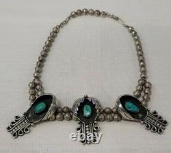 16 Native American Indian Navajo Silver Turquoise Pendant Papoose Bead Necklace