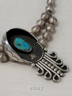 16 Native American Indian Navajo Silver Turquoise Pendant Papoose Bead Necklace