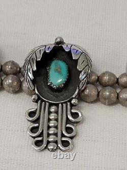 16 Native American Indian Navajo Silver Turquoise Pendant Papoose Bead Necklace