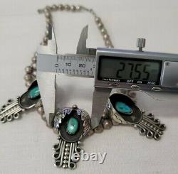 16 Native American Indian Navajo Silver Turquoise Pendant Papoose Bead Necklace