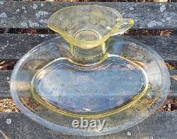 1920 Depression Yellow Glass Hazel-Atlas Florentine Gravy Platter Set Withbonus