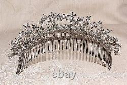 1980s Tiara Hair Comb Rhinestone Floral Nodder Hand Made Silver Wire Wrapped