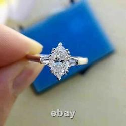 1.00 Ct Marquise Cut Forever One Moissanite Engagement Ring 14K White Gold Over