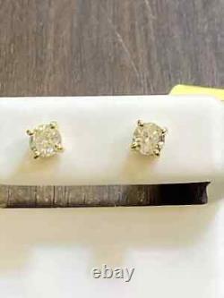 1.06 Carat TW Natural Diamond Earrings in 14K Yellow Gold Screw Back