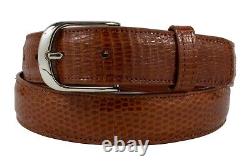 1 1/4 Genuine Handmade Cognac Lizard Leather Belt (Made in U. S. A)