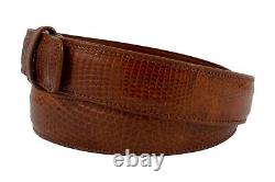 1 1/4 Genuine Handmade Cognac Lizard Leather Belt (Made in U. S. A)