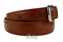 1 1/4 Genuine Handmade Cognac Lizard Leather Belt (Made in U. S. A)