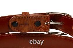 1 1/4 Genuine Handmade Cognac Lizard Leather Belt (Made in U. S. A)