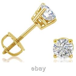 1/2ct tw Round REAL Natural Diamond Stud Earrings in 14K Yellow Gold Screw Backs