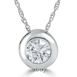 1/4 ct Round Diamond Solitaire Bezel Pendant Necklace 18 14k White Gold