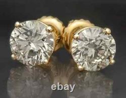 1.52 CT Round Natural Diamond Studs Earrings in 14K Yellow Gold New 14K Stamped