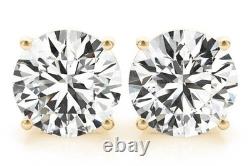 1.85 Carat Round Natural Diamond Studs 14k Yellow Gold Basket style Earrings