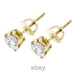 1 Ct TDW Certified Diamond Studs Earrings in 14K Yellow Gold with Screw Backs