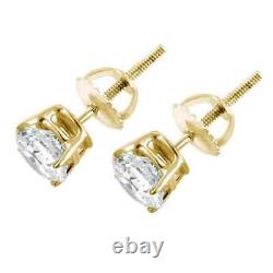 1 Ct TW Certified Real Diamond Studs Screw Back Earrings 14K Yellow Gold