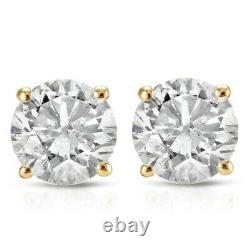 1ct Round Diamond Stud Earrings in 14K Yellow Gold with Screw Backs