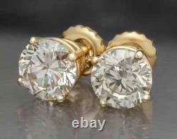 1ct TW Round Natural Diamond Studs Earrings in 14K Yellow Gold New