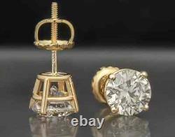 1ct TW Round Natural Diamond Studs Earrings in 14K Yellow Gold New