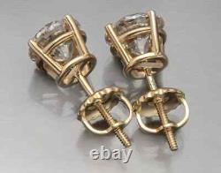 1ct TW Round Natural Diamond Studs Earrings in 14K Yellow Gold New