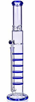 20 Inch TALL Six HONEYCOMB TURBINE Water Pipe STRAIGHT BONG Glass BLUE USA